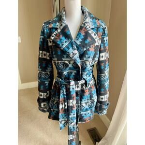 JouJou multi- colored double-breasted southwest boho Aztec coat size XL